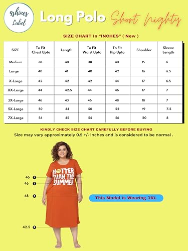 Image of 9shines Label Hosiery Cotton Knee Length Short Night Dress | Short Nighty for Women with Pocket | Graphic Print Nightwear | Night Gown for Women (M-7XL)