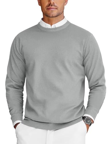 COOFANDY Jersey Hombre Cuello Redondo Suéter Manga Larga Jersey Punto Fino Jerséis Vestir Cálido Sueter Trabajo Informal Sweater Gris Claro 3XL