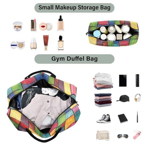 Bolaz Duffle Bag for Travel-Colorful Geometry Weekender Overnight Bag with Wet Pocket for Women，Large Carry On Airport Bag with Toiletry Bag4