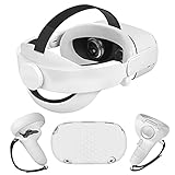Juego de Accesorios de VR para Oculus Quest 2,Correa Ajustable para la Cabeza K5+Cubierta Protectora Frontal+Cubiertas del Controlador+Cubierta de Silicona,Cómodo,Resistente al Agua (Blanco)