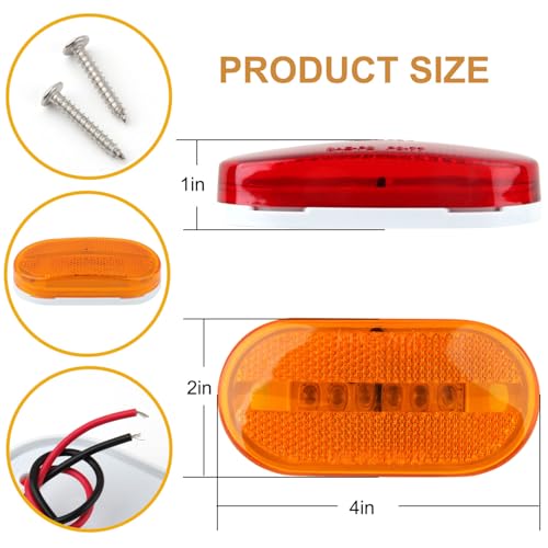 Konrali 4 Inch LED Trailer Side Marker Clearance Lights 10 Amber & 10 Red, 2x4 Rectangle Truck Marker Lights with 6LEDs RV Camper Truck Clearance Indicators Surface Mount