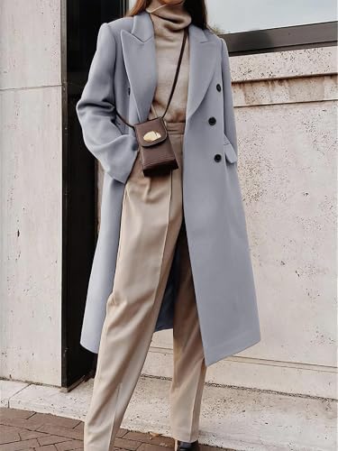 Image of IDEALSANXUN Womens Long Wool Coats Fall Winter Double Breasted Trench Coat Peacoat