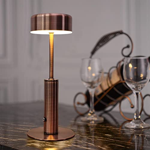 Generic Rechargeable Table Lamp Metal Desk Battery Operated 2W Desk Lamp Bar Decor Dinner Farmhouse Kids Nursery Coffee Shop, Cylindrical Bronze #TOP3