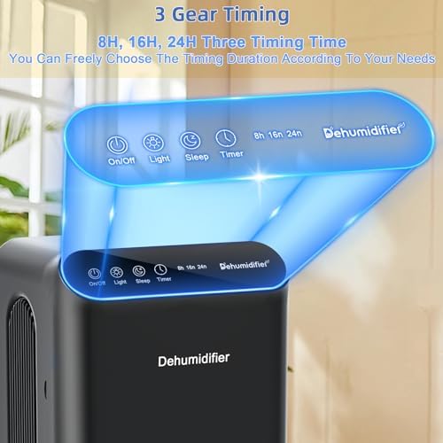 LOMMOL Dehumidifiers for Home, 86 OZ Dehumidifier (800 Sq.ft), Dehumidifiers for Bedroom with Essential Oil Diffuser, 7 Color LED Light, 24H Timer, Auto Shut-off, Ideal for Bathroom Closet RV (Black) - 4