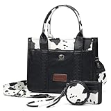 ACUARIO Tote Handbag Set, Tote Bag for Women,Western Cow Print Purse Desogmer,Top Handle Handbags (Black And White Not Red, Medium)