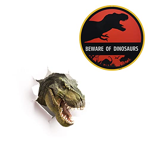 image for Venicor Beware of Dinosaur Sign - 12 x 12 Inches - Aluminum - Dinosaur
