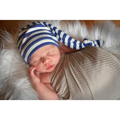 My Lello Long Knotted Tail Cotton Beanie Hat Baby (0-6Mo) - Red Stripes #TOP4
