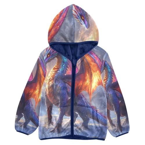 Fantasy Dragon Toddler Fleece Jacket Girl Boys Hooded Fleece Jacket Coat Warm Outwear Zip-up 3-10T