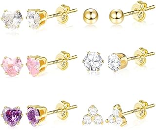 Stud Earrings Set for Women Tiny Stud Earrings 14k Gold Plated Stud Earrings Diamond Stud Earrings for Girls
