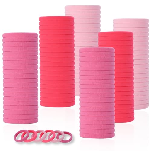 LuSeren 120 Pcs Pink Hair Ties for Women No Damage Soft Seamless Nylon Hair Elastics for Thick Hair Ponytail Holders 3 Gradient Pink Hair Accessories