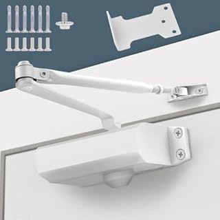 Automatic Door Closer for Home with Hold Open, Heavy Duty Adjustable Hydraulic Door Soft Closers, Self Closing Door Mechanism, Easy Install (Small White)