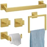 Mittimiya Lot de 5 Accessoires de Salle de Bain en Acier Inoxydable 304, Porte Serviettes 36 cm, Porte Serviettes Mural pour Salle de Bain (doré)