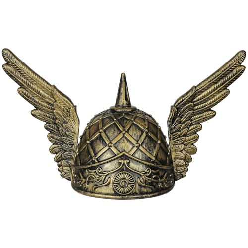 Spinosaurus Viking Helmet for Adult Medieval Viking Horn Hat Middle Ages Helmet with Detachable Wings Viking Cosplay Headwear (Bronze-wings)
