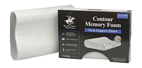 Beverly Hills Polo Club Cervical Contour Pillow Memory Foam Chiropractic, Orthopedic, Hypoallergenic, Vented Cooling Pillows for Back and Side Sleepers (Standard)