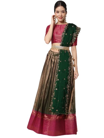 ElsieSONU CREATIONS Women's Soft Silk Semi-Stitched Lehngha Choli with Woven SemiStitched Blouse & Dupatta (Mehendi) Size :- Free Size