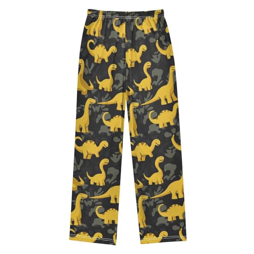 Yellow Dinosaurs Dark Boys Pants Girl Sleep Pants Long Trousers Elastic Waist Lounge Bottoms S2
