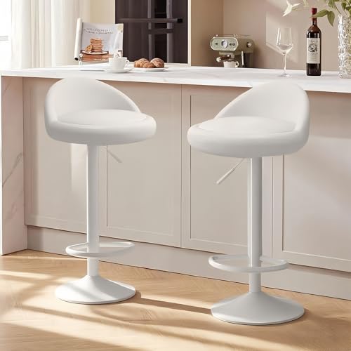 Image of JPBSTO Bar Stools Set of 2, Modern Swivel Barstools with Low Back, Upholstered Adjustable Bar Chairs, PU Leather Barstools Counter Height for Home Bar