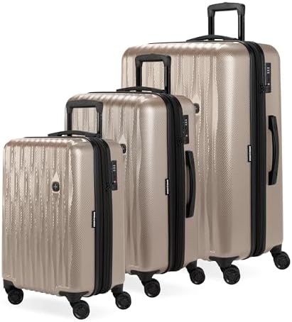 SwissGear 7272 Energie Expandable Hardside Luggage with Spinner Wheels and TSA Lock, Light Gold, 3-Piece Set (19/24/27)