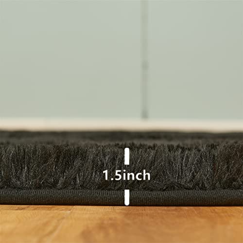 Amtovo Shag Area Rugs For Bedroom, Black Fluffy Rug Plush Living Room Carpet 8 X 10 Feet, Indoor Modern Plush Area Rugs, Fuzzy Nursery Shaggy Rugs For Kids Room #TOP6