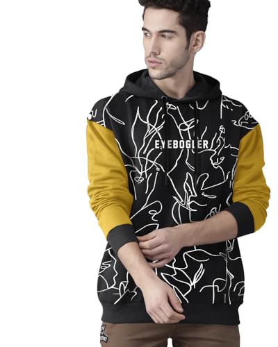 Image of EYEBOGLER Men's Printed Cotton Blend Hooded Neck Full Sleeves Sweatshirt