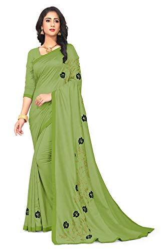 Women's Wear Indian Traditional Wedding Wear Hot Fix Stone Saree with Unstich Blouse Piece Vahel (Green)