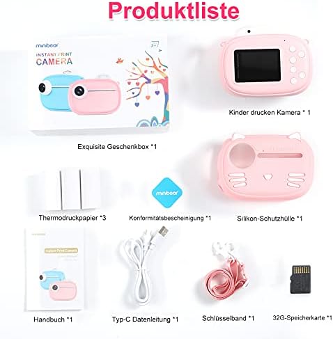 MINIBEAR Kids Instant Print Camera for Girls, 40MP Kids Digital Camera with Printing Paper, 2.4" Screen Selfie Video Camera, Child Toy Camera with 32GB TF Card (Pink)
