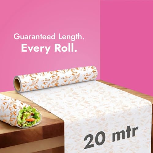 Image of Claret Food Wrapping Paper Roll | 20 Meter | Oil & Grease Proof Butter Paper | Eco-Friendly Non-Stick Roll for Roti, Snacks, Tiffin, Sandwich | Ideal for Kitchen Use & Food Storage (Pack Of 1)