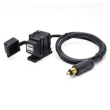  JHD 12V-24V Impermeable Moto DIN Hella Powerlet Enchufe a 2.1A Adaptador de Corriente de Enchufe de Cargador USB Dual con Cable de 1.8m para BMW Triumph Motocicleta Teléfono móvil GPS