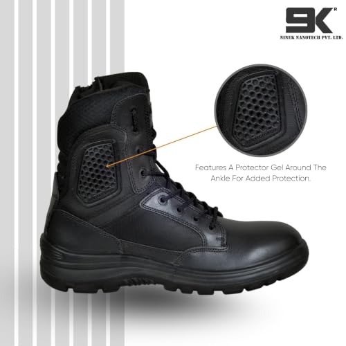 Image of 9K MNK-001 Men's Tactical Work Boots with Side Zipper Lightweight Leather Military Style, Comfortable, Durable and Breathable for Outdoors |Boots Black Waterproof Leather Motorcycle Combat Army Boot