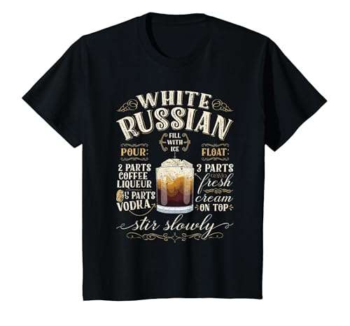 White Russian Cocktail Vodka Coffee Drink Cream Milk T-Shirt, Youth, Black, 4T