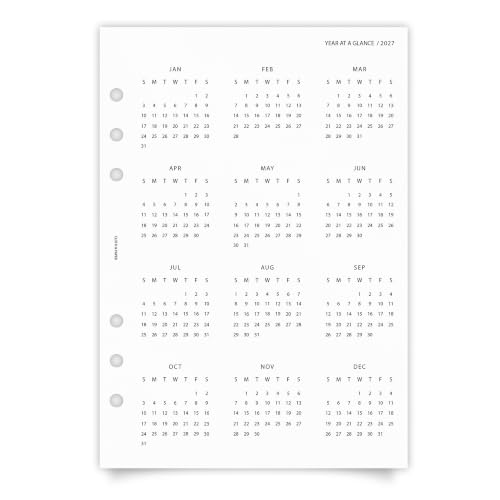 Calendario de inicio del domingo 2027 para organizador Cloth & Paper A5 de 6 anillas