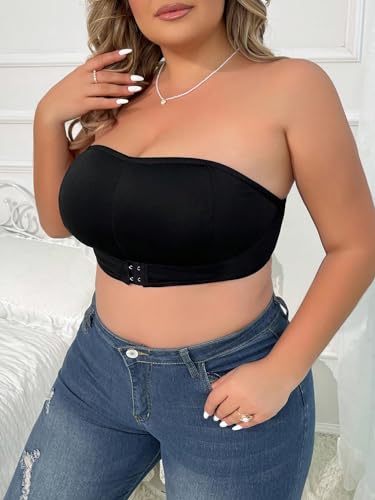 WDIRARA Women's Plus Size Solid Button Front Bandeau Bra Strapless Wireless Bras4
