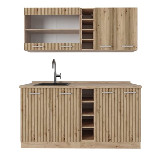 Vicco Cuisine R-Line, Chêne Artisan/Chêne doré, 160cm sans PT, adapté à la Combinaison et à l’Extension Individuelles