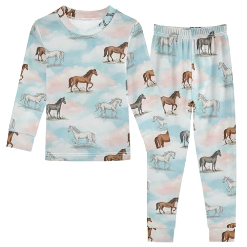 Pajama Sets Long Sleeve Horses Running on Clouds Soft Comfy Sleepwear 2 Piece PJS 3-8T