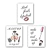 Homdeco Fashion Watercolor Prints Fashion Women Art Print Set of 3 (10”X8”) Canvas Cosmetic Red Lips with Inspirational Quotes Art Painting Makeup Poster,No Frame