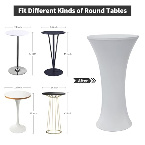 Wolkemer 4PCS 24x43 Inch Silver Round Cocktail Tablecloth Fitted Highboy Stretch Cocktail Table Cover for Banquet Bar Party Pub Wedding Indoor Outdoor by Wolkemer - Used condition - Image 4