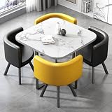 LUUYYI Kleines Bürokonferenzzimmertisch-Set, quadratischer/runder Esstisch und 4 Stühle für Küche, Lounge, Wohnzimmer, Esszimmer (quadratisch + schwarz-gelb)