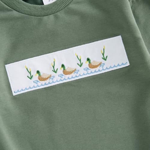 Baby Boy Hunting Outfit Duck Embroidery Baby Romper Long Sleeve Crew Neck Bodysuit Newborn Infant Fall Clothes 5