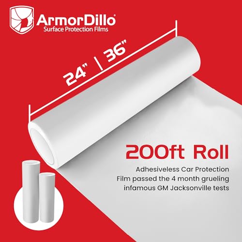 ArmorDillo Car Protection Film, Adhesive-Less Glue-Less Transport Wrap Metal Vehicle Film, 6 Months UVI Protective & No-Residue, Free Utility Knife, 100% USA Made, 5-Layer Polyolefin Blend- 36" x200' - Thumbnail 7