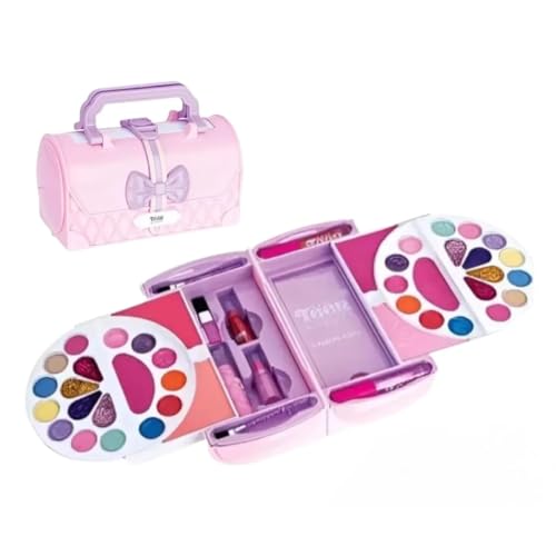 Maleta de Maquiagem infantil Kit Paleta de Sombras e Gloss, Rosa e Lilás, com Estojo Decorado