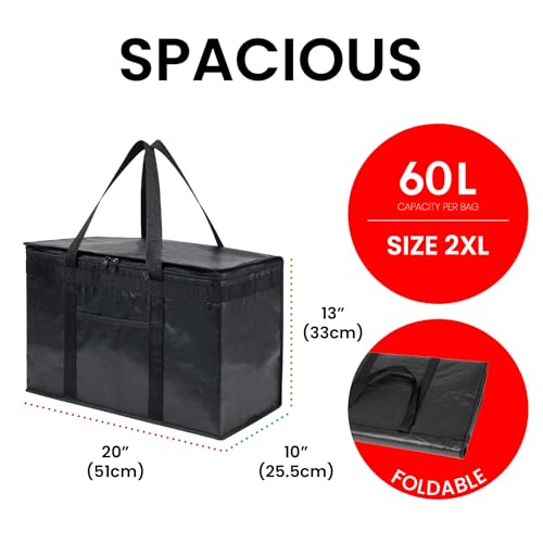 Image of NZ home Insulated Bags for Food Delivery (2XL PRO) Grocery Shopping Cooler Bag, Pizza Delivery, Hot & Cold Catering Tote, Reusable, Foldable & Heavy Duty (Red)