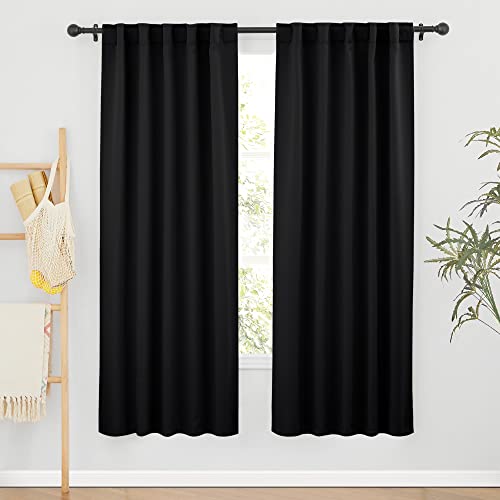 Image of RYB HOME Blackout Curtains for Bedroom, Back Tab Curtain Drapes for Dining Room /Living Room /Garage /Staircase Window, Wide 42 x Long 72 inch, Black, 1 Pair