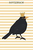Notizbuch jz.birds Amsel mit Krone Vogel Zeichnung Gold Weiß Gestreift: Vogeltagebuch A5 mit Vogelmotiv Ornithologe Biologe 100 Seiten Weiß Kariert - jz.birds 