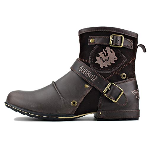 Image of OSSTONE Moto Boots for Men Fashion Zipper-up Leather Chukka Boots Casual Shoes OS-5008-1-ABNH