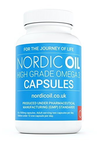 Nordic Oil 1000 mg Pharmaceutical Grade Omega 3 Fish Oil Capsules, Pot of 60 Capsules