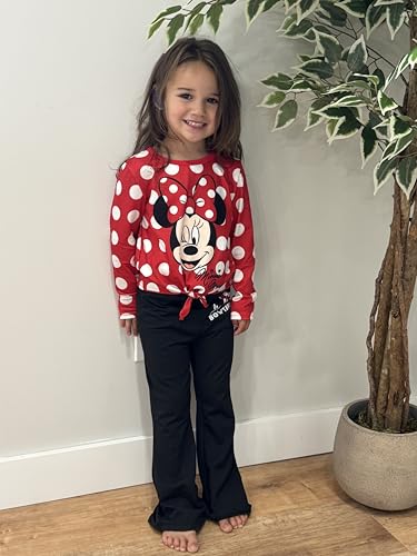 Image of Disney Frozen Princess Minnie Stitch Girl Clothes Long Sleeve Knot Front Sweatshirt Flare Pants Fall 2 Piece Outfit 2-9Y