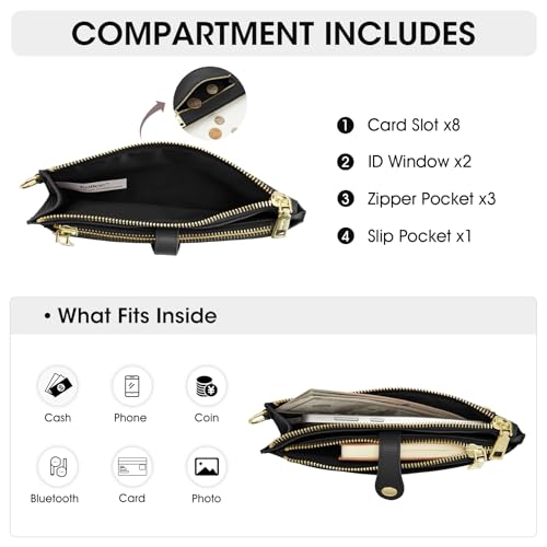 Image of Kattee Leather Wristlet Wallets for Women, RFID Wallets Women, Top Grain Leather Card Holder Phone Purses Clutch Bags