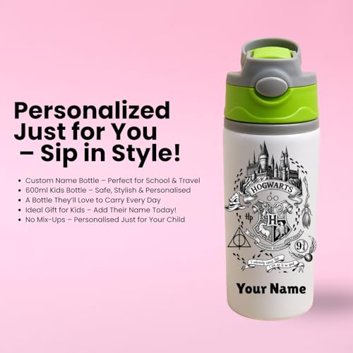 Image of Kids Personalised Water Bottle 600ml | Aluminium Cartoon Printed Bottle | Name Customisation | School Bottle | Durable & Leakproof|Customise Gift