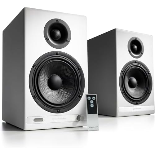 Audioengine HD6 Premium Wireless 150W Bluetooth Speakers – Powerful Home Music System Bookshelf Speakers – Home Theater Systems, Studio Monitors – Clear Vinyl and Record Player Sound