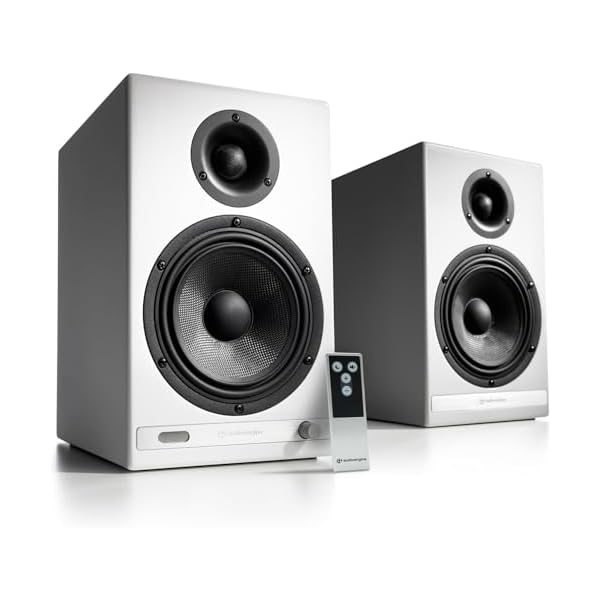 Audioengine HD6 Premium Wireless 150W Bluetooth Speakers – Powerful Home Music System Bookshelf Speakers – Home Theater Systems, Studio Monitors – Clear Vinyl and Record Player Sound